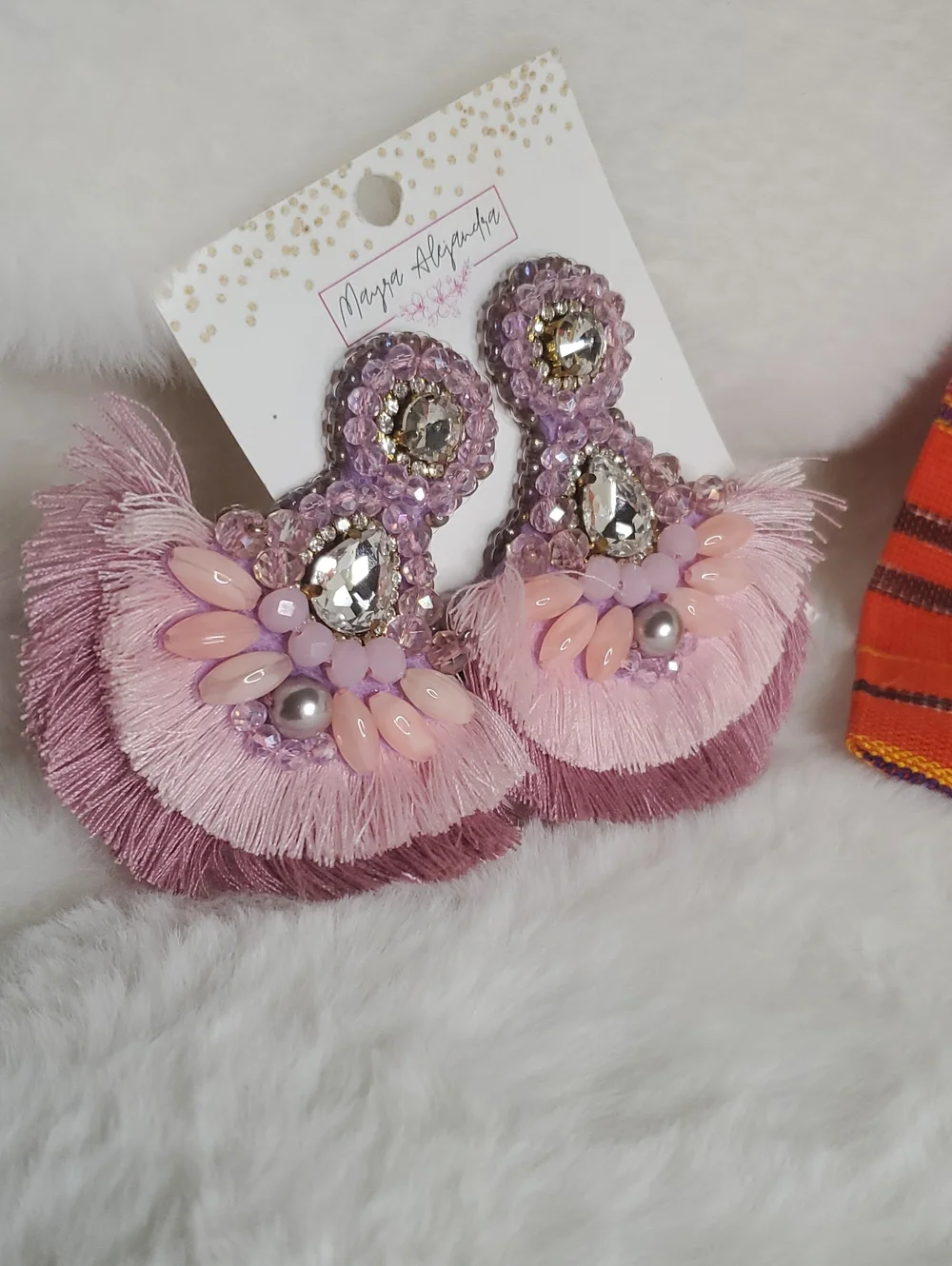 Pink and Mauve Beaded Fringe Clip-On Earrings